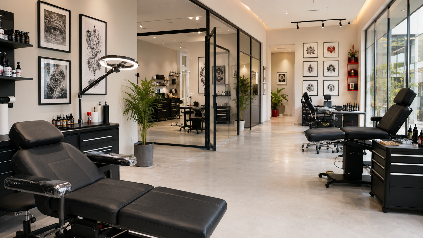 Bright and welcoming modern tattoo studio interior